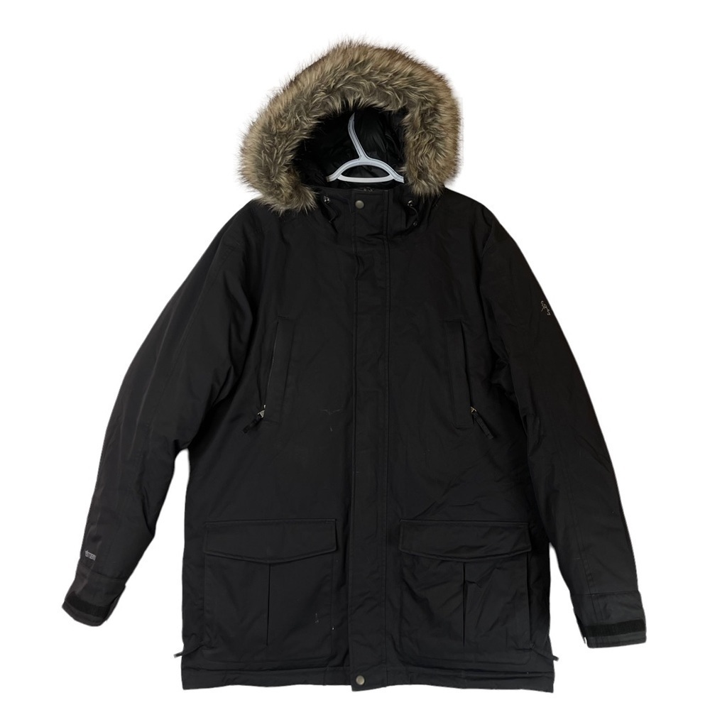 Eastern Mountains Sports Black Puffer Jacket With Faux Fur Lined Hood Large
